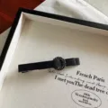 Elegant black fabric hair clip with sparkling rhinestone ring buckle for women and girls. - Black