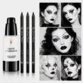 YOUNG VISION weiße Make-up Foundation und schwarzer Eyeliner Stift Set für Gothic Make-up. - 3 Schwarze Eyeliner + Nr. 07 Foundation (4er-Set)