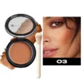 Matte bronzer contour powder with makeup brush for face shaping and nose shadow, shade 03. - 03 Contour + 1 Makeup Brush