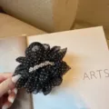 Molletta per capelli a rete nera con pois e perle, elegante accessorio vintage francese. - 8cm Medio / Nero