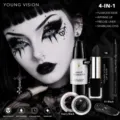 Young Vision 4-in-1 black gothic makeup set, waterproof long-lasting foundation and lipstick. - 4-Piece Set
