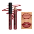 LANGMANNI matte velvet lip liner pencil waterproof long lasting wooden makeup lip contour tool - Black and Red (02)