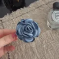 Blue fabric camellia flower brooch pin, exquisite handcrafted floral lapel accessory. - Blue-Grey
