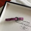 Minimalist purple satin bow hair clip with rhinestone circle buckle for elegant hairstyles. - Fuschia