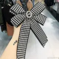 Spilla fiocco pied de poule nero bianco stile coreano con strass da donna - Bianco e nero