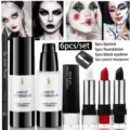 YOUNG VISION 6pcs Halloween Makeup Set Liquid Foundation Lipstick Eyeliner Sharpener Gothic - 6-Piece Set