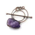 Close-up detail of the vintage copper crescent moon and natural purple amethyst stone hair fork pin. - Black and Red (02)