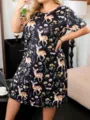 Abito da notte donna taglia comoda manica corta stampa cervo floreale vestito casual - 1XL / Multicolore 1