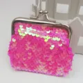 Mini porte-monnaie à sequins roses avec cadre en métal, jolie pochette brillante pour femmes. - Rose rouge iridescent