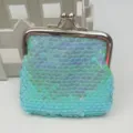 Porte-monnaie à sequins iridescents avec fermoir métallique, étui à clés de rangement bijoux détail. - Bleu Irisé