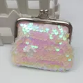 Porte-monnaie à sequins iridescents avec fermoir baiser, petit portefeuille brillant. - Blanc AB