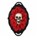 Γοτθική κορνίζα κρανίο Halloween τοίχου με κόκκινα τριαντάφυλλα, διακόσμηση πάρτι. - Κόκκινο