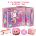 Set de 4 juguetes sensoriales squishy fun box, lindos fresa queso pan juguetes de alivio. - Juego 3