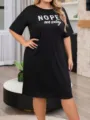 Abito t-shirt nero taglia forte donna casual manica corta abbigliamento da notte. - 1XL / Modello 7