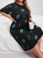 Vestito da notte taglie forti da donna a maniche corte con stampa labbra, comodo per la casa. - 1XL / Modello 8