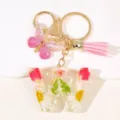 Epoxidharz Trockenblumen Buchstabe W Schlüsselanhänger mit rosa Schmetterling Quaste Tasche - Buchstabe W