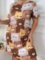 Donne taglia forte simpatico stampa orso cartone animato manica corta vestito notte - 1XL / Vestiti / Modello 10