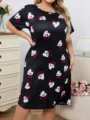 Vestito da notte maniche corte taglie forti da donna, camicia nera con cuori rossi e bianchi. - 1XL / Vestiti / Modello 12