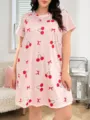 Taglia Forte Vestito Notte Stampa Ciliegia Maniche Corte Confortevole Indumento Notturno - 1XL / Vestiti / Modello 14