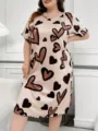 Taglie forti donna camicia da notte manica corta stampa cuore carina vestito da notte comodo - 1XL / Vestiti / Modello 16