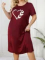 Camicia da notte taglie forti da donna, abito da sonno casual a maniche corte con stampa a cuori. - Modello 22 / 1XL