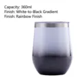Bicchiere termico in acciaio inossidabile sfumato 360ml con coperchio trasparente - Tazza Guscio d'Uovo 12oz / Vernice Arcobaleno Sfumata Nero Bianco