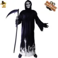Costume de Faucheuse d'Halloween pour hommes adultes avec masque de crâne et faux. - Taille unique / Ensemble / Style Faucheuse Squelette Lumineuse