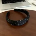 Chic black wide headband with white polka dots, stylish hair hoop for daily wear or washing face. - Black