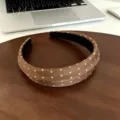 Brown polka dot wide headband for women, high crown hair hoop for daily face washing. - Coffee