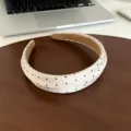 Stylish polka dot wide headband for women, fashion hair hoop with high skull top design. - Off White