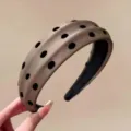 French vintage polka dot padded headband for women, stylish daily wear cute hair accessory. - Coffee