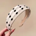 French vintage polka dot headband for women, stylish high crown hair hoop, daily versatile wear. - Off White