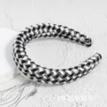 Black and white houndstooth headband, retro woven tweed hair hoop for women autumn winter use. - White