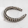 Chic black beige houndstooth padded headband retro tweed hair hoop fashion hair accessories - Khaki