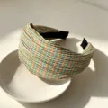 Retro pleated plaid headband for women, fashionable fabric hair accessory, daily styling. - Yellow-Green Plaid
