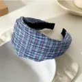 Purple and green plaid pleated fabric headband, vintage hair accessory for daily styling. - Blue-Purple Plaid