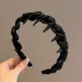 Black fabric wrapped tooth headband anti-slip hair hoop stylish accessory for women - Black