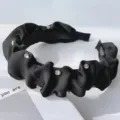 Diadema de cristal negro con volantes, elegante banda de pelo de tela vintage para mujeres. - Negro