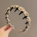 Beige fabric wrapped tooth headband, non-slip high crown hair hoop, minimalist fashion accessory. - Khaki