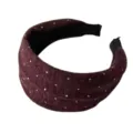 Knotted vintage polka dot knitted wide hair band detail view, soft autumn winter hair accessory. - Dark Coffee