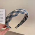 Diadema Acolchada De Cuadros Azules Vintage Elegante Accesorio Para El Cabello Retro Mujer - Azul