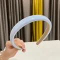 Light blue padded headband for women, glossy PU leather hair hoop with high crown style. - Light Blue