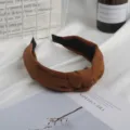 Brown suede knotted headband for women, stylish vintage hair hoop for daily wear and fashion. - Tan