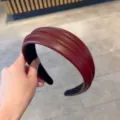 Wine red wide leather headband, elegant hair accessory for women, high crown design. - Burgundy