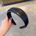 Black wide leather headband for women, stylish double layer hair hoop for daily wear. - Black