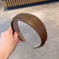 Brown wide faux leather headband for women, stylish high crown hair hoop accessory. - Coffee