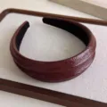 Womens wide headband dark red leather texture hair hoop stylish chic high crown hair accessory - Burgundy