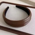 Dark brown wide leather headband, high crown daily hair hoop for women and girls. - Coffee