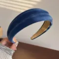 Velvet wide headband for women, stylish high crown hair hoop, elegant solid color hair accessory. - Blue