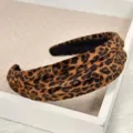 Leopard print wide headband for women, stylish vintage fashion hair hoop, cozy hair accessory. - Dark Coffee